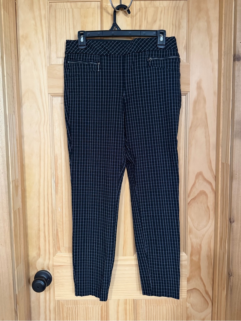 Black Windowpane Straight-Leg Pants